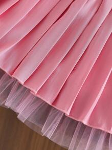 SHEIN Baby Girl Casual Cute Peter Pan Collar Butterfly Print Black Shirt And Pleated Skirt Set, For Summer - Pink - View 7