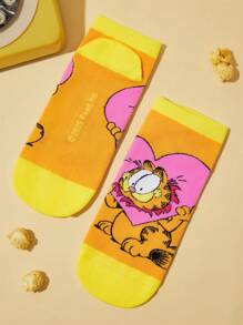 GARFIELD X SHEIN 3 Pairs Cat & Dog Pattern Breathable & Soft Short Socks, Reinforced Toe & Heel, Suitable For All Seasons,Women,Girl