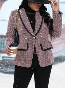 Elenzga Áo khoác blazer dài tay đơn giản hàng ngày cỡ lớn dành cho nữ, mùa đông - Màu Đỏ Sâu - Xem 6