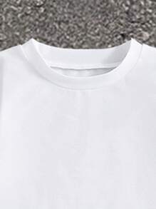 SHEIN 2pcs/Set Tween Boy Casual Minimalist Pattern Short Sleeve Round Neck T-Shirt And Cargo Shorts, Suitable For Summer - White - View 5