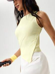 Hanevo 女士圆领铆钉运动休闲短款 T 恤 - 黃色 - 查看 6