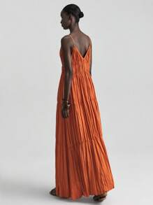 Ontre 2025 Women's Vacation Solid Color Ruffle Hem Sleeveless Dress, Bohemian Style, Suitable For Ibiza Island, Vacation, Festival, Orange