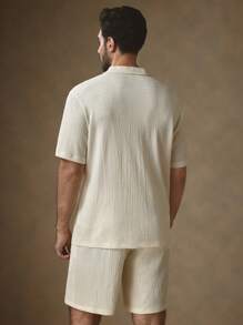 Manfinity VCAY 2pcs Knitted Close-Fitting Polo Collar Casual Suit Set, Suitable For Summer - Apricot - View 2