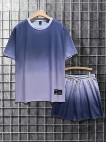 Manfinity Homme Zestaw męski plus size z krótkim rękawem i nadrukiem literowym składający się z koszulki i spodenek