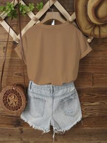 INAWLY Cute Shaggy Highland Cow Print T-Shirt, Western Farm Animal Graphic Loose Round Neck Short Sleeve Tee For Women - Brown - View 2