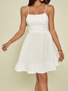 SHEIN Tall 纹理编织背面缆线宽容。女士度假吊带夏季白色连衣裙适合夏季。 - 白色 - 查看 4