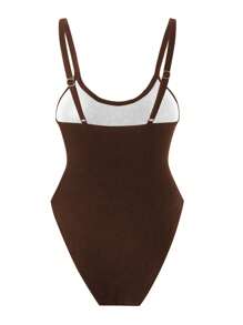 Swim SXY 女士纯色肩带网眼拼接性感镂空连体泳衣，春假和节日波西米亚风