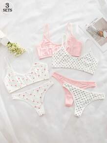 SHEIN 6pcs Set Casual & Comfortable Romantic Girl Print Lingerie Set, Kawaii - Multicolor - View 3
