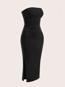 SHEIN EZwear 女士多色露肩针织紧身优雅连衣裙 - 寶藍色 - 查看 3