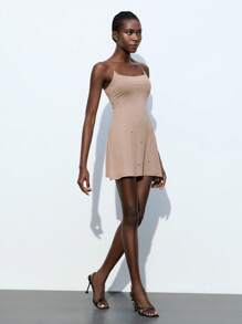 Maija 2025年夏季新款婚礼宾客装、优雅早午餐装、机场装、波西米亚度假装、海滨音乐节装、复活节装、毕业季装、休闲亮片和水钻吊带迷你连衣裙，适合女士穿着 - 卡其色 - 查看 6