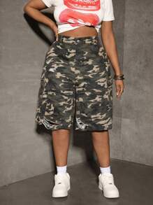 Slaydiva 大码休闲修身工装卡普里短裤，迷彩，全年适用，适合春夏季假期，适合夏季、蓝色夏季、度假女性、复活节、春季、西部、女性办公室、狂欢、婴儿洗礼、乡村核心、乡村女性、老钱风格女性、外出、节日、牛仔竞技、机场牛仔短裤