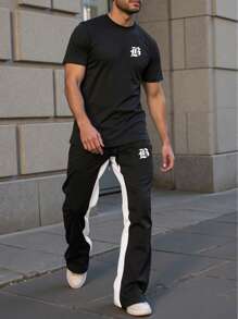 Manfinity Homme Plus Size Men's Flared Printed T-Shirt And Pants Set - Multicolor - View 1