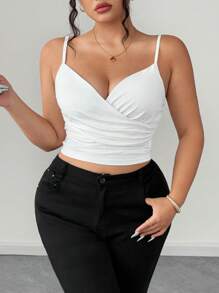 Elenzga Women Plus Size Solid Color Minimalist Cross Strap Camisole - White - View 1