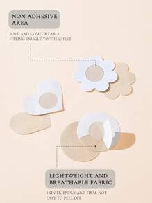 SHEIN 15 pares de pezoneras con forma de corazón y flor para mujeres, que protegen contra la fricción y absorben el sudor - Beis - Ver 4