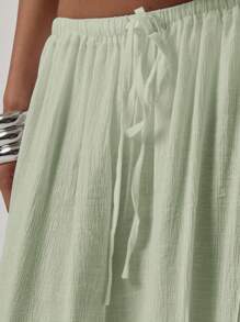 Musera Resort 低腰抽绳飘逸优雅性感超长裙海滩度假罩衫春夏季假期 - 綠色 - 查看 6