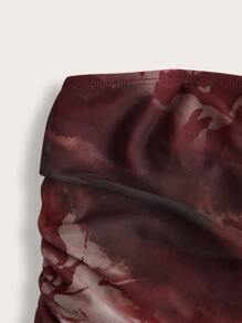 SHEIN EZwear 女士扎染印花褶皱露肩迷你连衣裙 - 酒紅色 - 查看 5