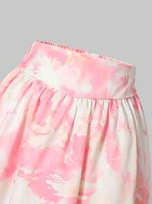 女童两件套花卉印花露背上衣和裙子套装，度假乡村甜美风格 - 粉色 - 查看 4
