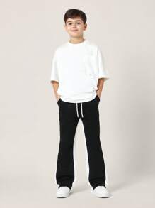 SUMWON Flare Joggers With White Side Panel Athletic Pants Retro Style Streetwear Training Performance Bottoms Winter Season Youth Sports Casual Sweatpants - Black - View 2