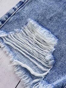 SHEIN 少女休闲破洞牛仔短裤 - 中等水洗藍 - 查看 4