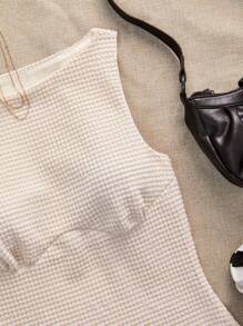 SHEIN Forever 21 Summer New Sleeveless V-Neck Fitted Waist A-Line Mini Dress, Commuting & Leisure - Beige - View 11