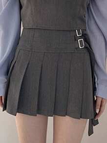 DAZY Pleated Mini Skirt, Youthful Style For Women - Grey - View 2