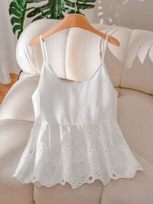 CosyJoli Áo ba lỗ thêu khoét rỗng cỡ lớn cho kỳ nghỉ hè - trắng - Xem 2