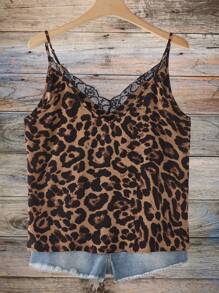 SHEIN VCAY Áo hai dây họa tiết da báo cỡ lớn cho nữ - Nhiều màu - Xem 2