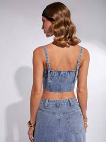 COSMINA Women's Solid Color Front Button Asymmetric Hem Camisole Washed Distressed Stretch Denim Tank Top - Music Festival, Casual, Sexy