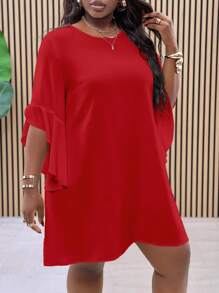 Slaydiva Đầm thường ngày dáng chữ A dài đến đầu gối, cổ tròn tay cánh dơi, size lớn, rộng rãi, màu trắng, phù hợp cho đi làm vào mùa xuân và mùa hè - Đỏ - Xem 5