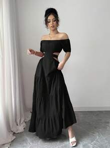 Rafferiza 休闲 - 度假休闲露肩蝴蝶结背心连衣裙 - 黑色 - 查看 6