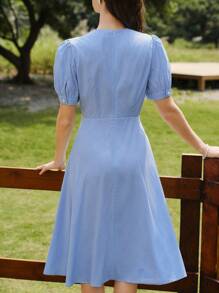 Vintamour 复古优雅女式格子纽扣休闲连衣裙度假茶会太阳裙女士夏季服装女士夏季连衣裙女士复活节连衣裙女士春季服装夏季服装女士度假服装婚礼宾客连衣裙女士春季连衣裙女士连衣裙夏季太阳裙女士连衣裙女士优雅度假服装女士生日连衣裙蓝色连衣裙度假连衣裙复活节服装女士 - 藍白色 - 查看 6