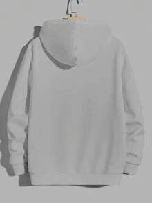 EURMUSE 100%Cotton Men Letter Graphic Drawstring Hoodie - Grey - View 2