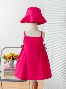 Baby Girl Cute Flower Pattern 3D Decorative Sleeveless Dress, Girl Custom 3D Cut Design Dress, Suitable For Summer Garden, Casual Outdoor - Hot Pink - View 2