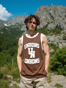 Áo ba lỗ thể thao viền in chữ mùa hè cho nam - Cà phê nâu - Xem 3