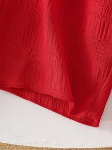 SHEIN Genkimix Kids 2pcs/Set Young Girl Casual Textured Fabric Camisole And Wide Leg Pants Set - Red - View 6