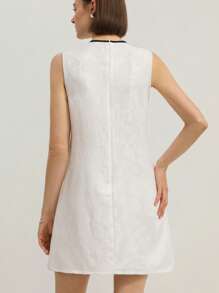 Aveloria Rosie Elegant Doll Dress A-Line Contrast Color Tied Straps, Exquisite Craftsmanship Beaded, Diamond-Studded, Bow Detail, Textured Jacquard Fabric Women Short Dress   Old Money Style For Summer