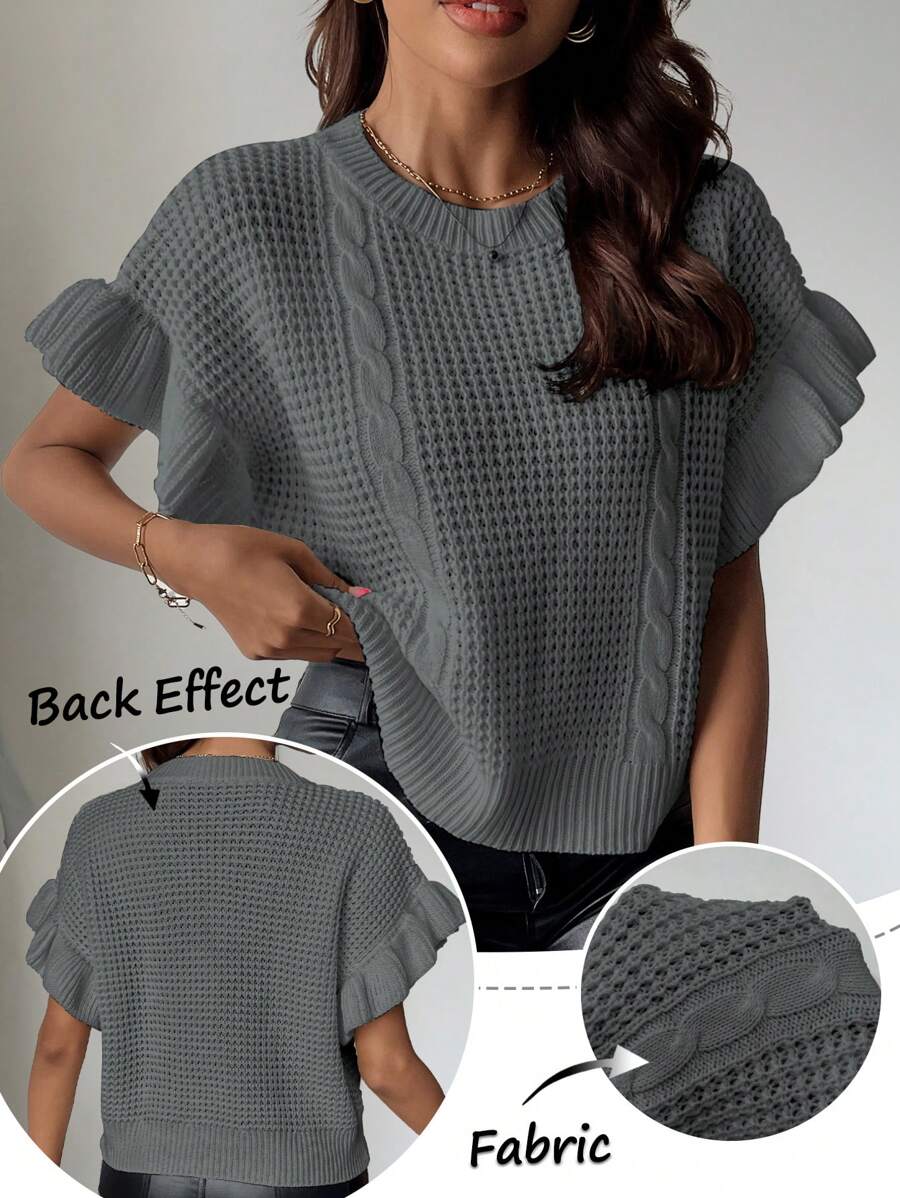 SHEIN Unity Chaleco de punto con volantes y color liso informal y sencillo - Gris - Ver 1