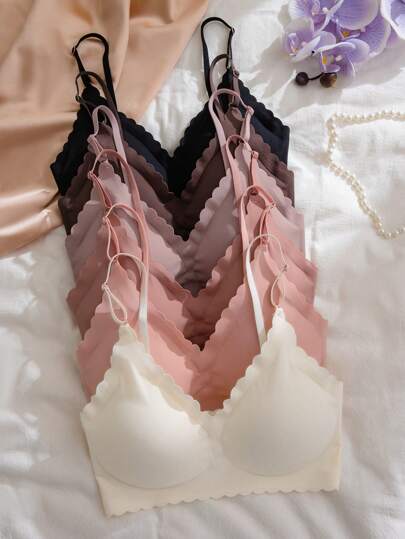 Snug Zone Set Pakaian Dalam Camisole Tanpa Jahitan 6pcs/Set dengan Trim Bergelombang, Bahan Sutra Es