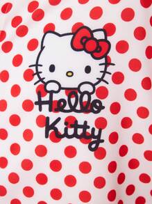HELLO KITTY AND FRIENDS | SHEIN Unisex Casual Loose Woven Cat Print Red Polka Dot Short Sleeve Shirt, Spring/Summer - Red and White - View 6