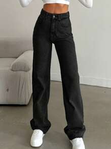 SHEIN Tall 雪洗直筒牛仔裤，高腰，适合高个子