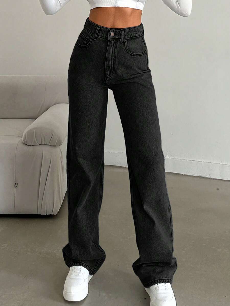 SHEIN Tall 雪洗直筒牛仔裤，高腰，适合高个子