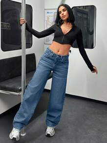 EURMUSE HIGH WAIST LOOSE STRAIGHT JEAN CASUAL - Light Wash - View 3