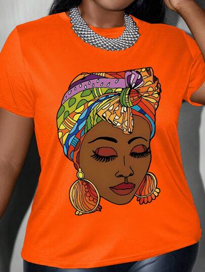 Maweii Plus Size Character Printed Round Neck T-Shirt Graphic Tees Women Tops