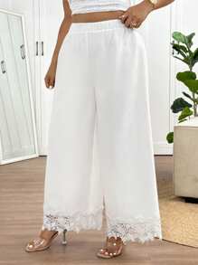 SHEIN Frenchy Plus Size Solid Color Casual Pants, Fashionable Suitable For Summer - White - View 3