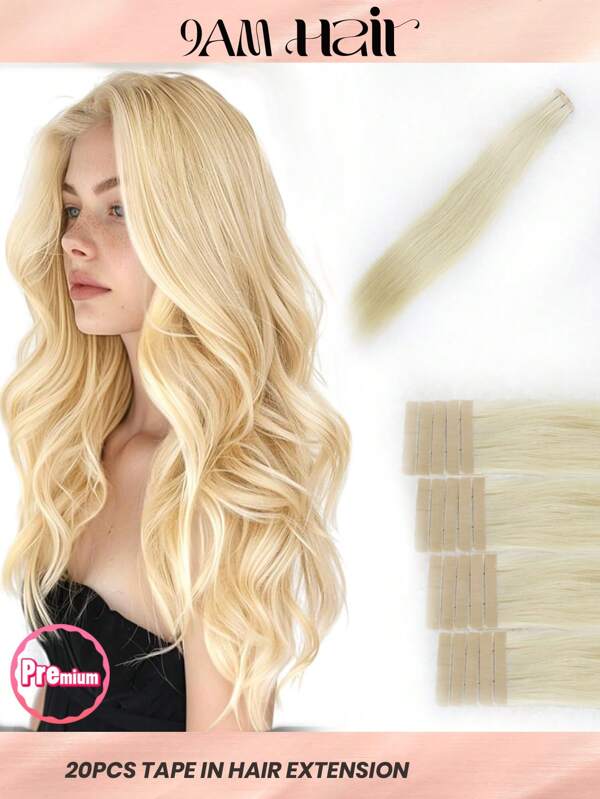 20pcs 50g 613# Bleach Blonde Color Straight Tape In 100% Remy Human Hair Extension For Salon Silky Seamless Invisible For Thin Hair Woman Natural Look Top Quality
