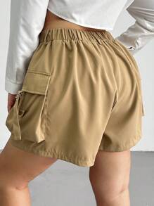 POPSWAY Plus Size Women's Summer Cargo Shorts With Large Pockets, Khaki, Suitable For Outdoor, Commute, Street Wear - Khaki - View 3
