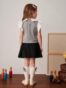 PrepCrw 年轻女孩春夏学院风撞色领/袖 T 恤和迷你裙套装 - 彩色 - 查看 2