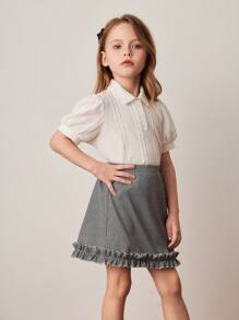 PrepCrw Young Girls' Academy Style Black & White Houndstooth Print Ruffle Hem Mini Skirt, Spring/Summer - Black and White - View 3