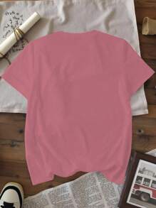 INAWLY 女士休闲花卉印花修身短袖 T 恤图案 T 恤女式上衣 - 紅木色 - 查看 2