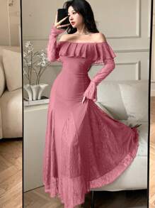 DAZY Women's Sexy Wrap Midi Dress, Spring/Summer Elegant,Ruffle - Dusty Pink - View 5